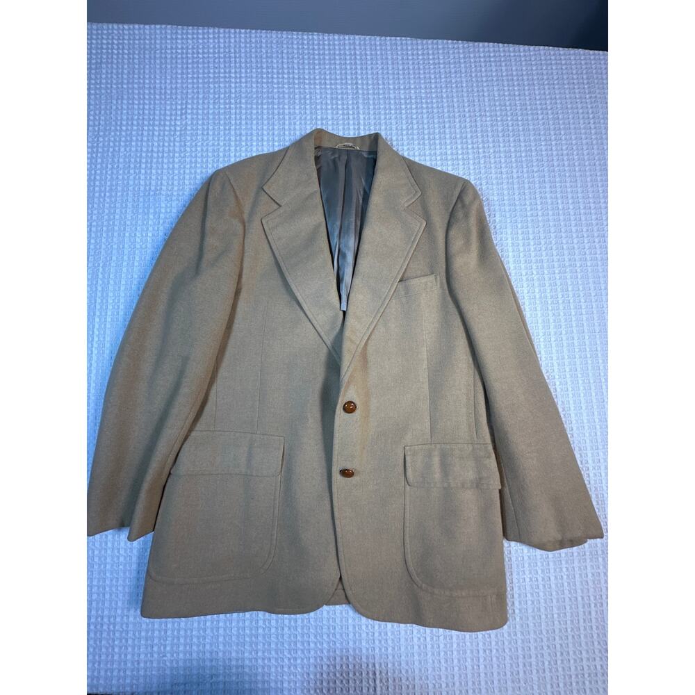 Vintage Camel Hair Blazer Tan 2 Button Patch Pocket Mens 90s Luxury Coat